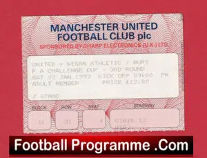 Manchester United v Bury 1993 – Ticket Old Trafford