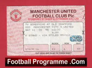 Manchester United v Manchester City 1995 – Ticket Man Utd