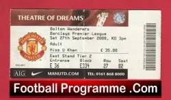 Manchester United v Bolton Wanderers 2008 – Ticket