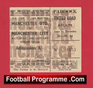 Manchester United v Manchester City 1970 – FA Cup Ticket
