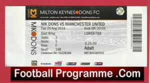 MK Dons v Manchester United 2014 – Match Ticket
