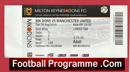 MK Dons v Manchester United 2014 - Match Ticket - Image 2