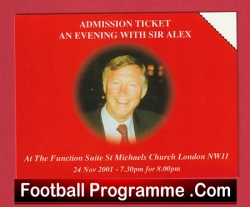 Manchester United Alex Ferguson Evening St Michaels Church London 2001 Ticket