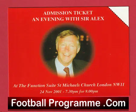 Manchester United Alex Ferguson Evening St Michaels Church London 2001 Ticket - Image 2