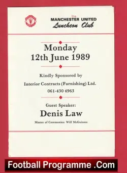 Manchester United Denis Law Autographed Signed Crerand Sadler McGuinness 1989