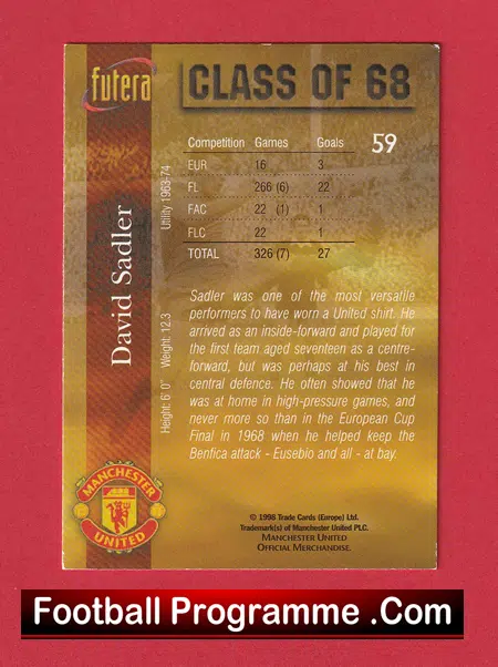 Manchester United David Sadler Autographed Futera Card - Man Utd - Image 3