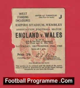 England v Wales 1943 – Football Match Ticket Wembley