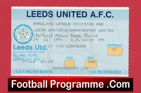 Leeds United v Manchester United 1991 - Match Ticket - Image 2