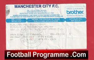Manchester City v Manchester United 1995 – Football Match Ticket