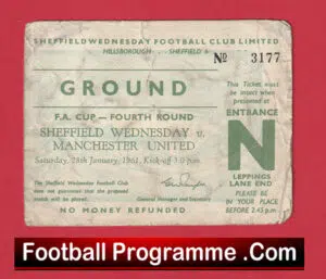 Sheffield Wednesday v Manchester United 1961 – FA Cup Ticket