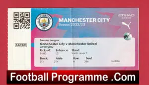 Manchester City v Manchester United 2022 – Football Match Ticket