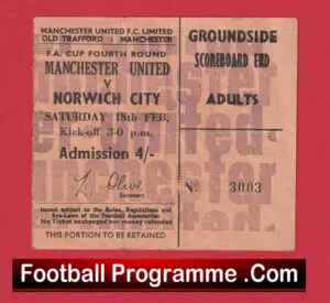 Manchester United v Norwich City 1967 – FA Cup Match Ticket