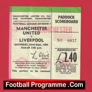 Manchester United v Liverpool 1984 – Man Utd Football Ticket