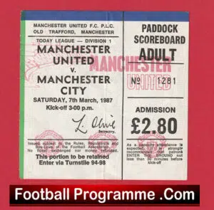 Manchester United v Manchester City 1987 – Man Utd Ticket FAC