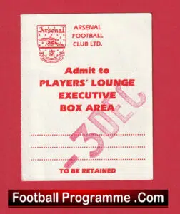 Arsenal v Manchester United 1989 – Players Lounge Ticket