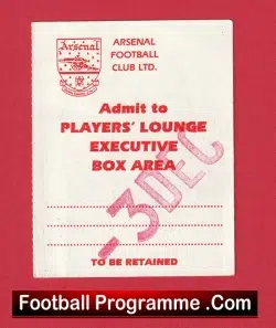 Arsenal v Manchester United 1989 – Players Lounge Ticket