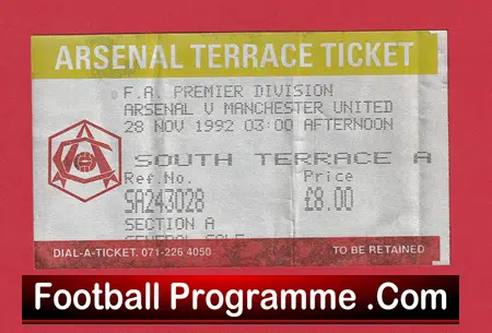 Arsenal v Manchester United 1992 - Match Day Ticket - Image 2