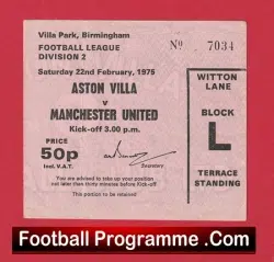 Aston Villa v Manchester United 1975 – Ticket Stub 2nd Division