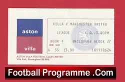 Aston Villa v Manchester United 1977 – Ticket 1970s