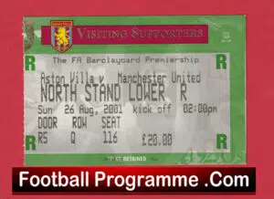 Aston Villa v Manchester United 2001 – Football Match Ticket