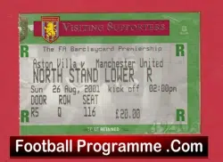 Aston Villa v Manchester United 2001 – Football Match Ticket