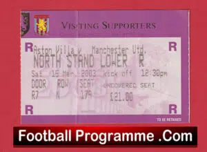 Aston Villa v Manchester United 2003 – Football Match Ticket
