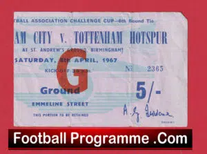 Birmingham City v Tottenham 1967 – FA Cup Football Ticket