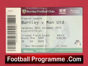 Burnley v Manchester United 2019 – Match Ticket