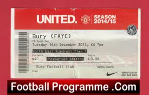 Bury v Manchester United 2014 – FA Youth Cup Ticket