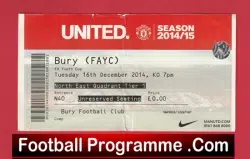 Bury v Manchester United 2014 – FA Youth Cup Ticket