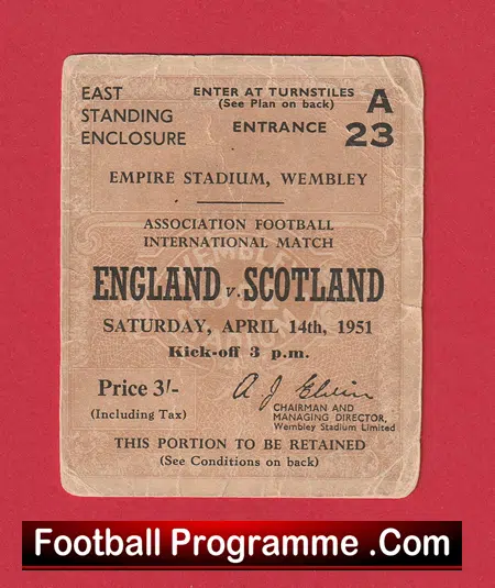 England v Scotland 1951 - Football Match Ticket - Image 2