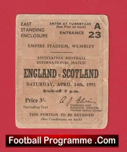 England v Scotland 1951 - Football Match Ticket - football memorabilia