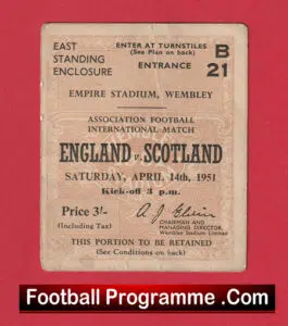 England v Scotland 1951 – Football Match Day Ticket Wembely
