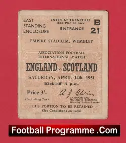 England v Scotland 1951 - Football Match Day Ticket Wembely - football memorabilia