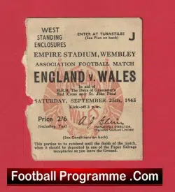 England v Wales 1943 - Football Match Ticket Wembley - football memorabilia