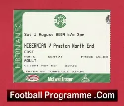 Hibernian Hibs v Preston 2009 – Football Ticket