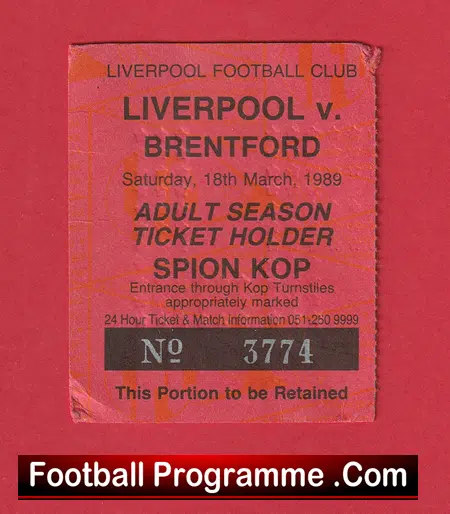Liverpool v Brentford 1989 - Football Ticket - Image 2