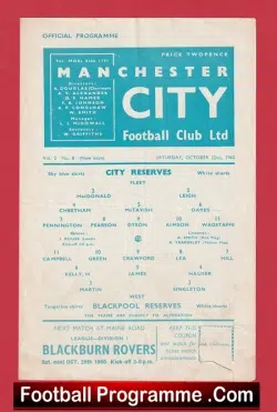 Manchester City v Blackpool 1960 - Reserves Match - football programme