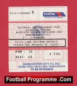 Manchester City v Liverpool 1989 – Football Ticket 89 Man City