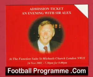 Manchester United Alex Ferguson Evening St Michaels Church London 2001 Ticket