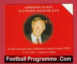 Manchester United Alex Ferguson Evening St Michaels Church London 2001 Ticket - football memorabilia