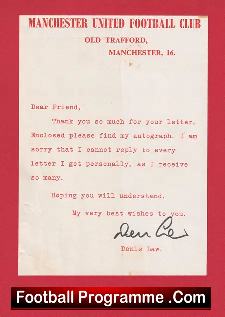 Manchester United Denis Law Signed Letter Man Utd 1970's - Image 2