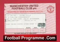 Manchester United v Aston Villa 1995 – Man Utd Match Ticket