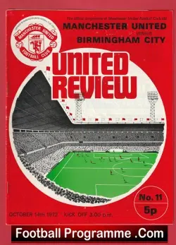 Manchester United v Birmingham City 1972 - Plus Token Sheet - football programme