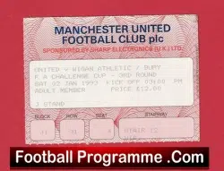 Manchester United v Bury 1993 - Ticket Old Trafford - football memorabilia