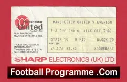 Manchester United v Everton 1976 - Football Ticket FA Cup - football memorabilia