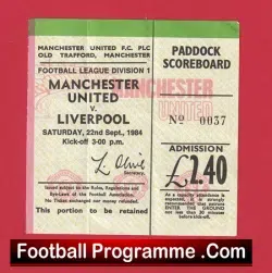 Manchester United v Liverpool 1984 - Man Utd Football Ticket - football memorabilia