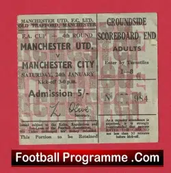 Manchester United v Manchester City 1970 – FA Cup Ticket