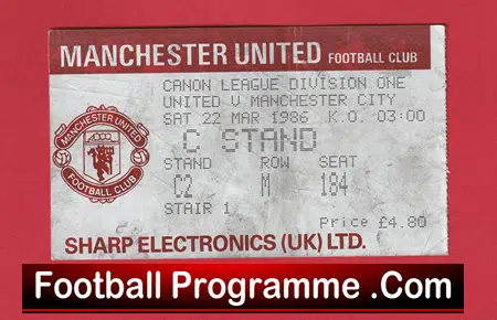 Manchester United v Manchester City 1986 - Match Day Ticket - Image 2