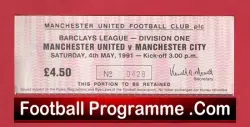 Manchester United v Manchester City 1991 - Ticket - football memorabilia